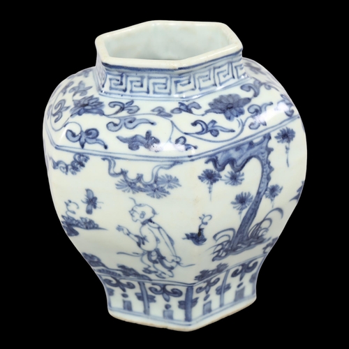 237 - A Chinese blue and white, hexagonal baluster vase, height 16cm