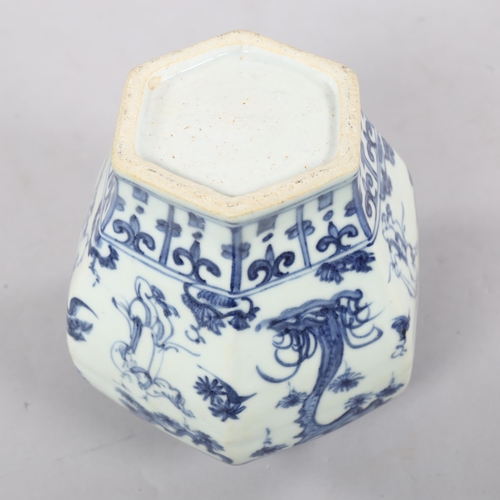 237 - A Chinese blue and white, hexagonal baluster vase, height 16cm