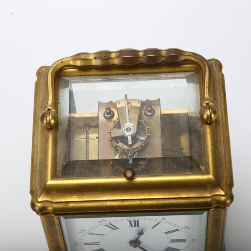 25 - 19th century French gilt-brass cased carriage clock, with repeat movement, case height 14cm