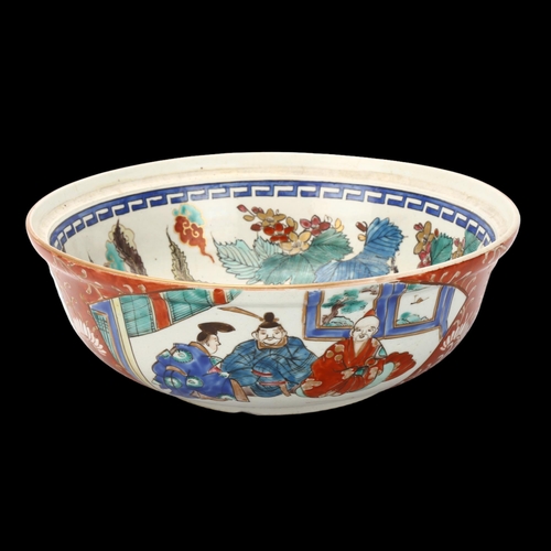 27 - Japanese Meiji Period porcelain bowl, hand painted phoenix decoration, and decorated panel surround,... 