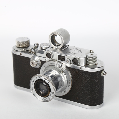 4 - Leica Mk III 1934 35mm camera, with Elmar F5cm lens and rare Elmar 5cm Leitz viewfinder, serial no. ... 