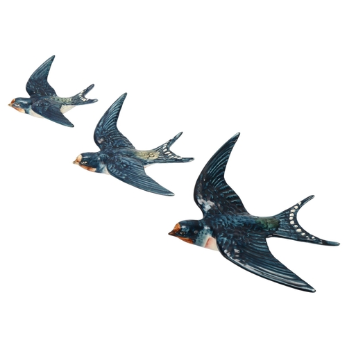 54 - Graduated set of 3 Beswick swallow wall ornaments, pattern no. 757, largest length 16cm