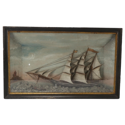 57 - 19th century ship diorama in original glazed case, with painted landscape, overall dimensions 42 x 6... 