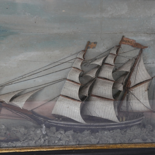 57 - 19th century ship diorama in original glazed case, with painted landscape, overall dimensions 42 x 6... 