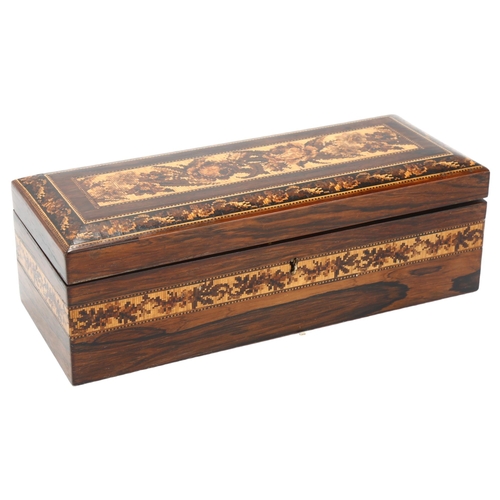 58 - Victorian Tunbridge Ware rosewood and micro-mosaic box, length 25.5cm