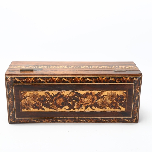 58 - Victorian Tunbridge Ware rosewood and micro-mosaic box, length 25.5cm