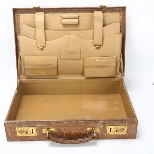 59 - Victorian/Edwardian crocodile skin briefcase, with fitted interior, 36 x 23cm