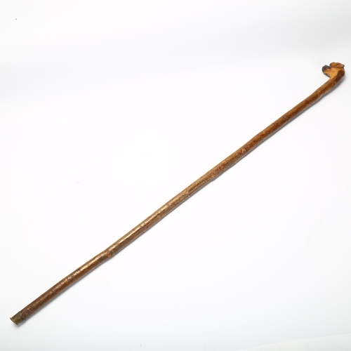 6 - A carved wood Bulldog's head handled walking stick with glass eyes, early 20th century, length 83cm