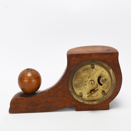 60 - FOOTBALL INTEREST - Victorian oak novelty desk clock in the form of a football boot and ball, 8-day ... 