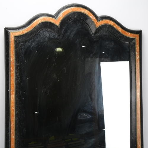 65 - A two-colour marble framed wall mirror, with inlaid brass bands, height 73cm, width 52cm