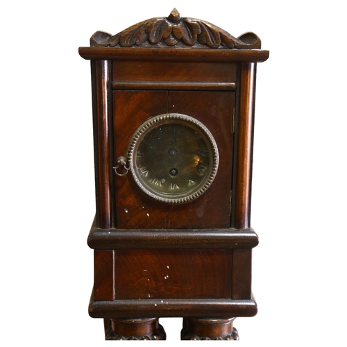 67 - An unusual 19th century mahogany floor standing 4-pillar clock, with brass dial, 8-day movement and ... 