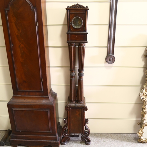 67 - An unusual 19th century mahogany floor standing 4-pillar clock, with brass dial, 8-day movement and ... 