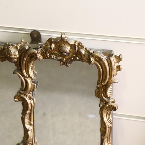 70 - An ornate Victorian gesso-framed 3-glass over-mantel mirror, in Rococo style swept frame, overall wi... 