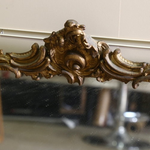 70 - An ornate Victorian gesso-framed 3-glass over-mantel mirror, in Rococo style swept frame, overall wi... 