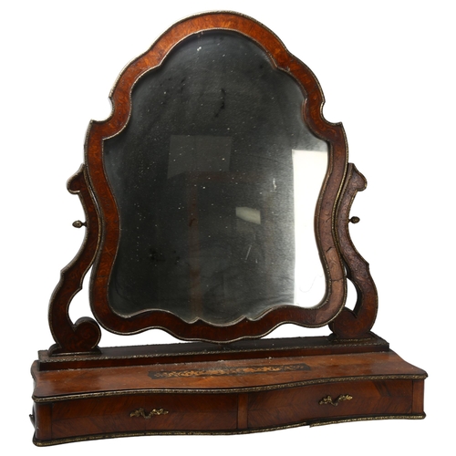 8 - Ornate 19th century marquetry inlaid kingwood dressing table mirror, with cast ormolu mouldings and ... 