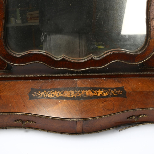 8 - Ornate 19th century marquetry inlaid kingwood dressing table mirror, with cast ormolu mouldings and ... 