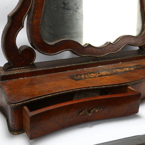 8 - Ornate 19th century marquetry inlaid kingwood dressing table mirror, with cast ormolu mouldings and ... 