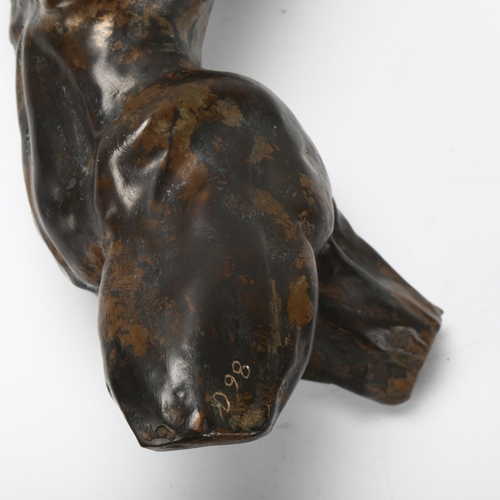 83 - Kate Dixon, bronze patinated composition nude torso sculpture, signed with monogram dated '98, lengt... 