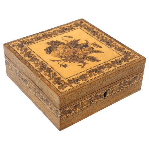 88 - A Tunbridge Ware rosewood and micro-mosaic workbox circa 1850, with silk-lined interior and original... 