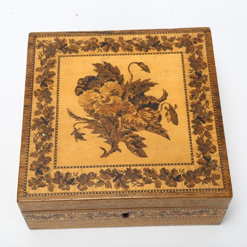 88 - A Tunbridge Ware rosewood and micro-mosaic workbox circa 1850, with silk-lined interior and original... 