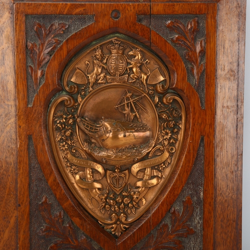 91 - HMS FOUDROYANT - a relief cast copper plaque, depicting the wreck of the Foudroyant, in original car... 