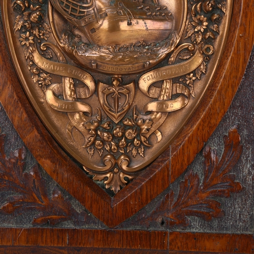 91 - HMS FOUDROYANT - a relief cast copper plaque, depicting the wreck of the Foudroyant, in original car... 