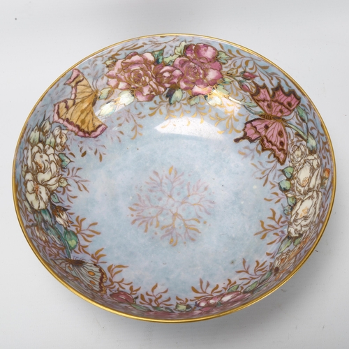 94 - Royal Doulton lustre glaze pottery bowl, with floral surround decorated by M D McWilliam, diameter 2... 