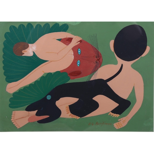 500 - Perifimou (Alexander Georgiou 1916 - 2001), untitled figures, gouache, signed, dated 1987 verso, 25c... 