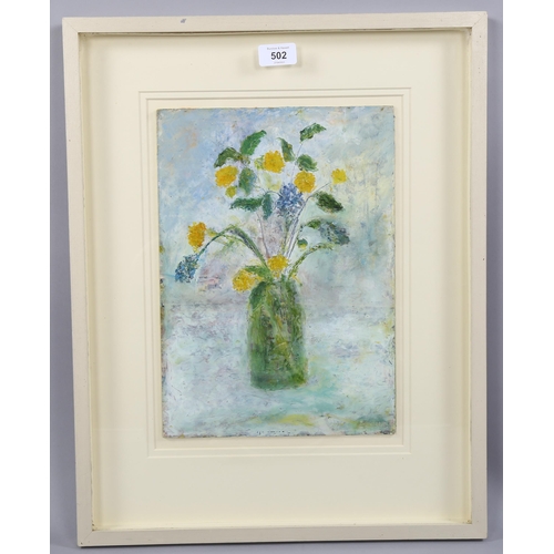 502 - Sylvia Levine (1911 - 1998), still life flowers in a vase, oil on board, signed, 34cm x 24cm, framed