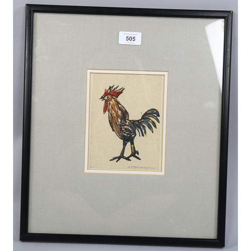 505 - Alfred Cohen (1920 - 2001), bantam 1991, ink and watercolour, signed, 16cm x 12cm, framed, provenanc... 