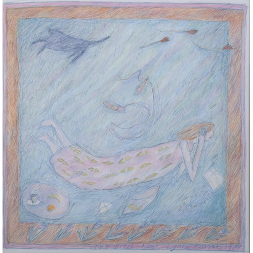 507 - Lynne Curran, the billet doux, crayon/pencil on paper, signed and dated 1988, 25cm x 25cm, framed