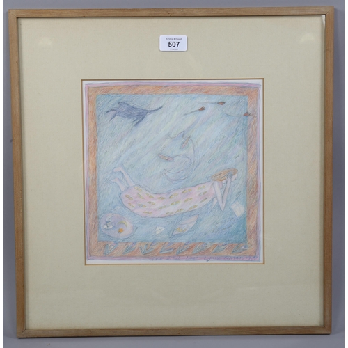 507 - Lynne Curran, the billet doux, crayon/pencil on paper, signed and dated 1988, 25cm x 25cm, framed