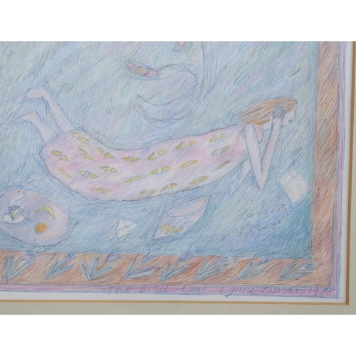 507 - Lynne Curran, the billet doux, crayon/pencil on paper, signed and dated 1988, 25cm x 25cm, framed