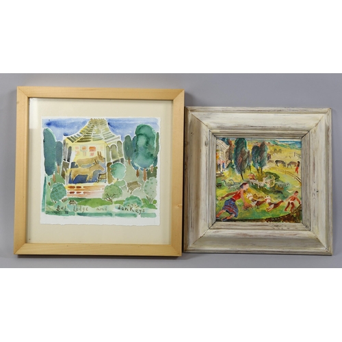 510 - Lorna Vahey (born 1946), Noah's place, oil on board, signed with monogram dated '96, 17cm x 17cm, an... 