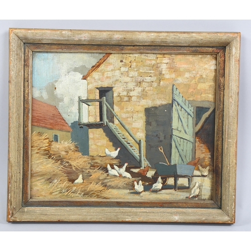 514 - 20th century British School, farmyard scene, oil on board, unsigned, dated 1935 verso, 26cm x 32cm, ... 