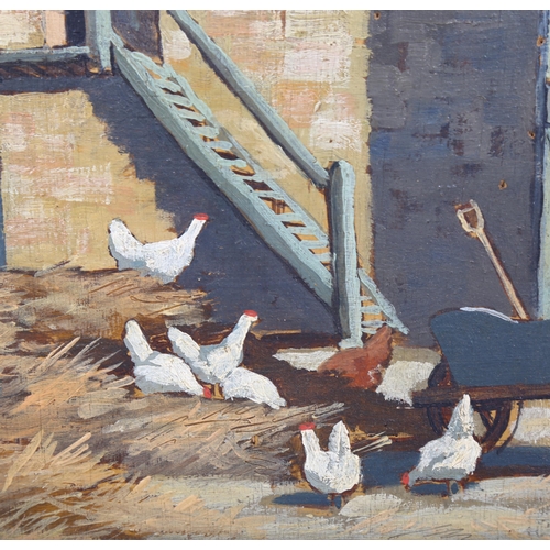 514 - 20th century British School, farmyard scene, oil on board, unsigned, dated 1935 verso, 26cm x 32cm, ... 