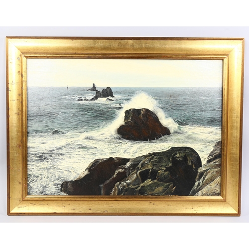 515 - D Merceret, oil on canvas, seascape, signed, 46cm x 65cm, framed