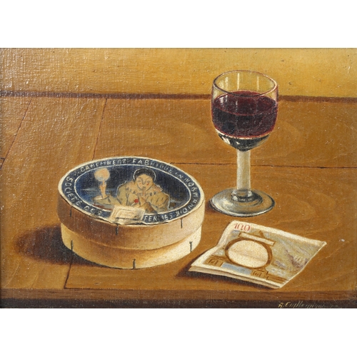 518 - Mid-20th century French School, still life study, oil on wood panel, indistinctly signed, further in... 