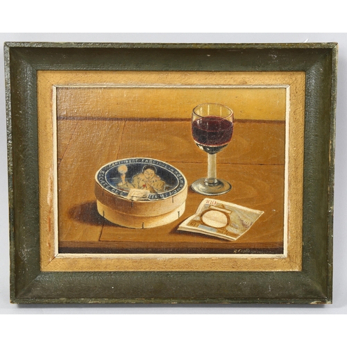 518 - Mid-20th century French School, still life study, oil on wood panel, indistinctly signed, further in... 