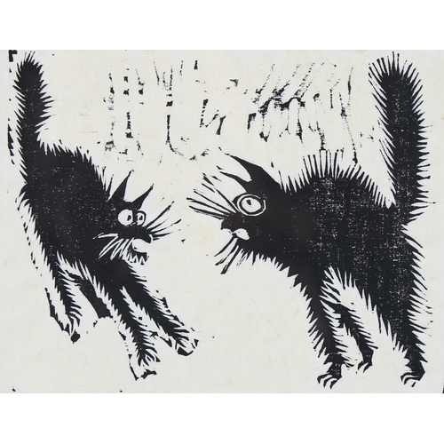 526 - Rod Nelson, angry cats 1992, woodblock print on handmade paper, signed in pencil, sheet size 19cm x ... 