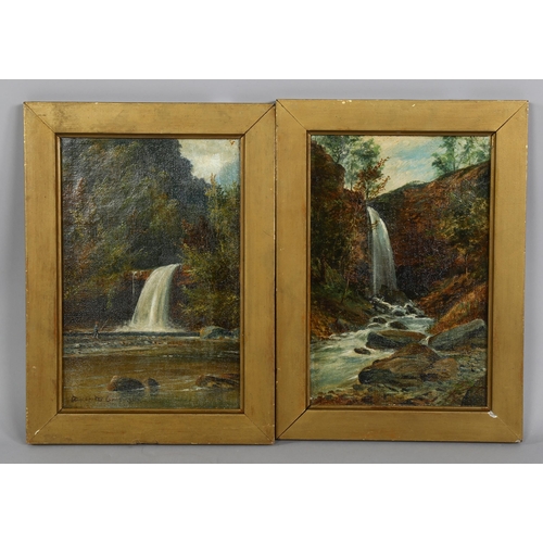 527 - Walter Goddard (1858 - 1933), pair of oils on canvas, angler near waterfalls, 1 signed, 31cm x 21cm,... 