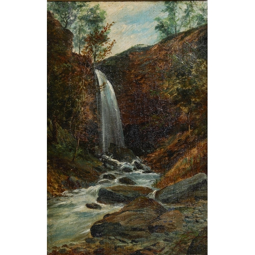 527 - Walter Goddard (1858 - 1933), pair of oils on canvas, angler near waterfalls, 1 signed, 31cm x 21cm,... 