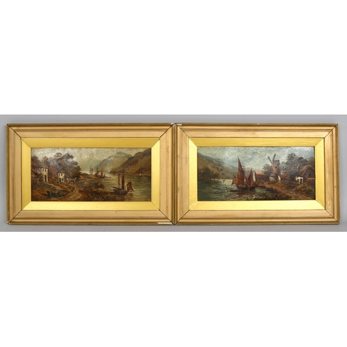 531 - 19th century British School, pair of river landscapes, oil on board, signed with monograms FH, 18cm ... 