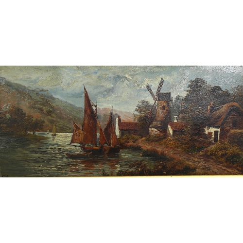 531 - 19th century British School, pair of river landscapes, oil on board, signed with monograms FH, 18cm ... 