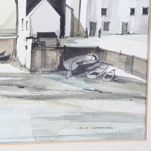 537 - N J Greaves, harbour scene at low tide, watercolour, signed, 27cm x 40cm, framed