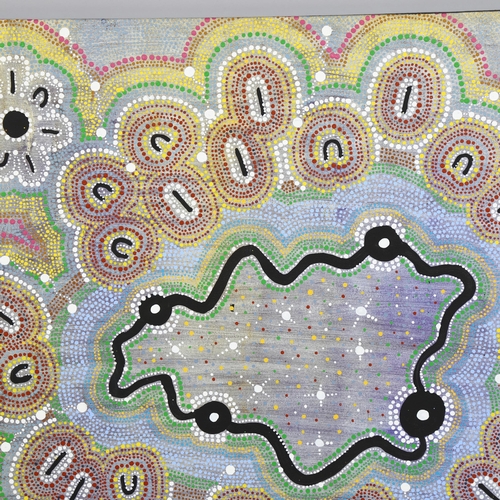 540 - Nyngala (Aboriginal School), abstract composition, oil on canvas, signed, 59cm x 74cm, unframed