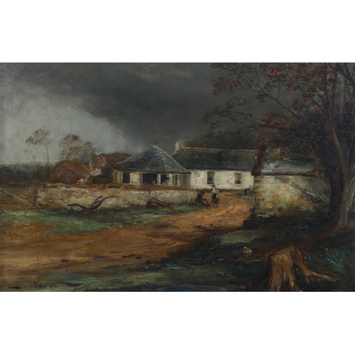 543 - John MacWhirter (1839 - 1911), farmstead scene, oil on canvas, signed with monogram, 30cm x 45cm, fr... 