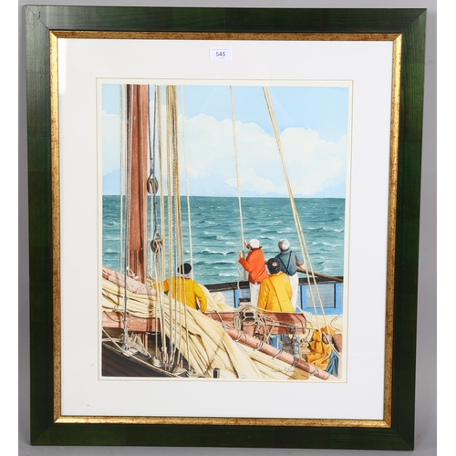 545 - Claude Martinez, boat on the River Rance St Malo 2005, watercolour, signed and inscribed verso, 51cm... 