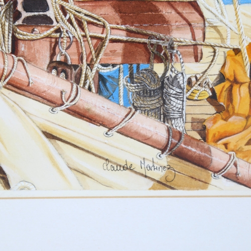 545 - Claude Martinez, boat on the River Rance St Malo 2005, watercolour, signed and inscribed verso, 51cm... 