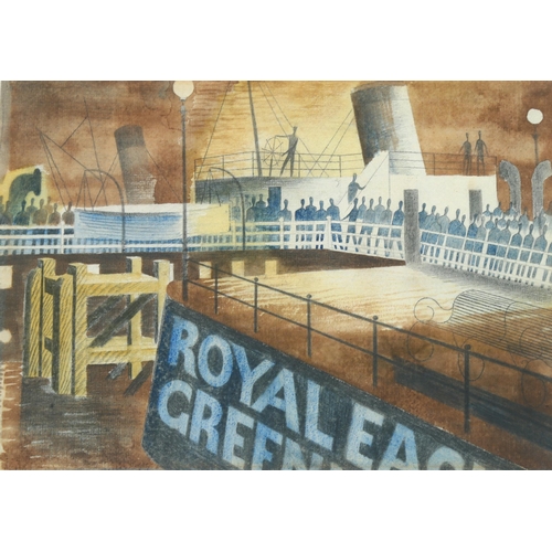 548 - After Eric Ravilious, Greenwich Pier at night, colour print published by Maidstone Press 2006 from a... 